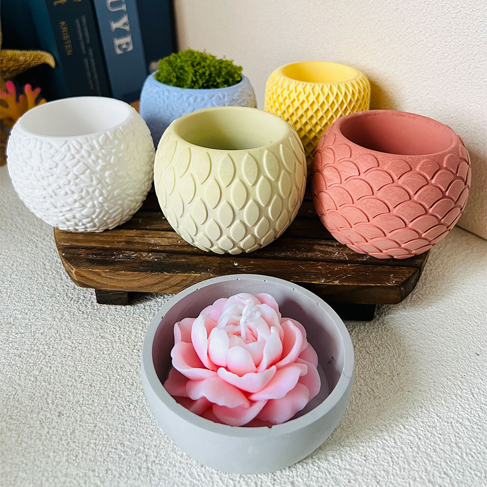 Ceramic Candle Vessel - 1szt Wzór rybiej łuski Cementowa forma