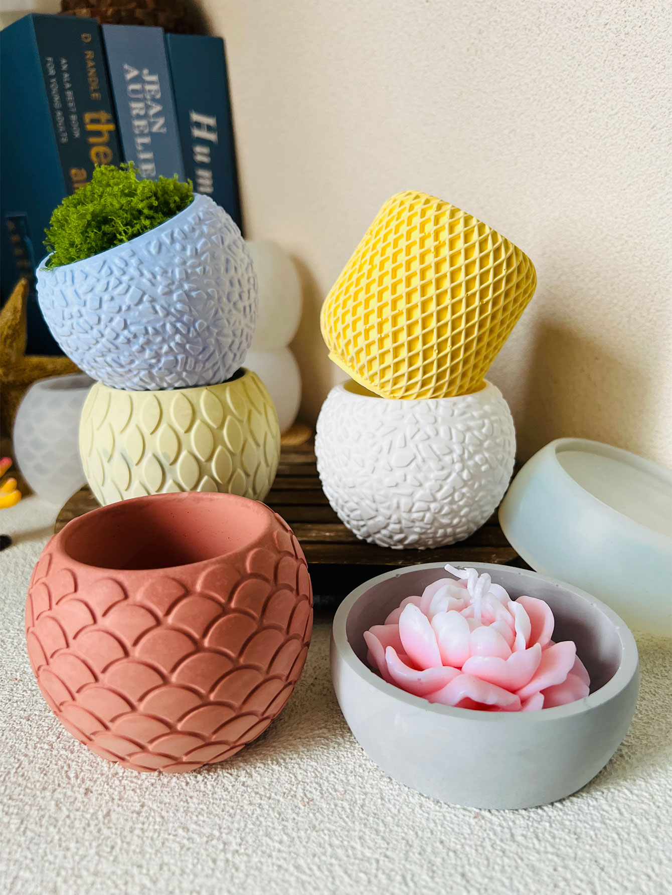 1szt Wzór rybiej łuski Cemento – Ceramic Candle Vessel recenzja i cena
