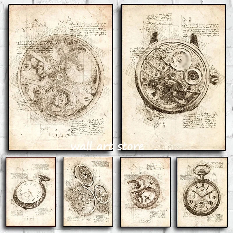 Vintage Watch Sketch Poster Ge – Interior Design Sketch recenzja i cena