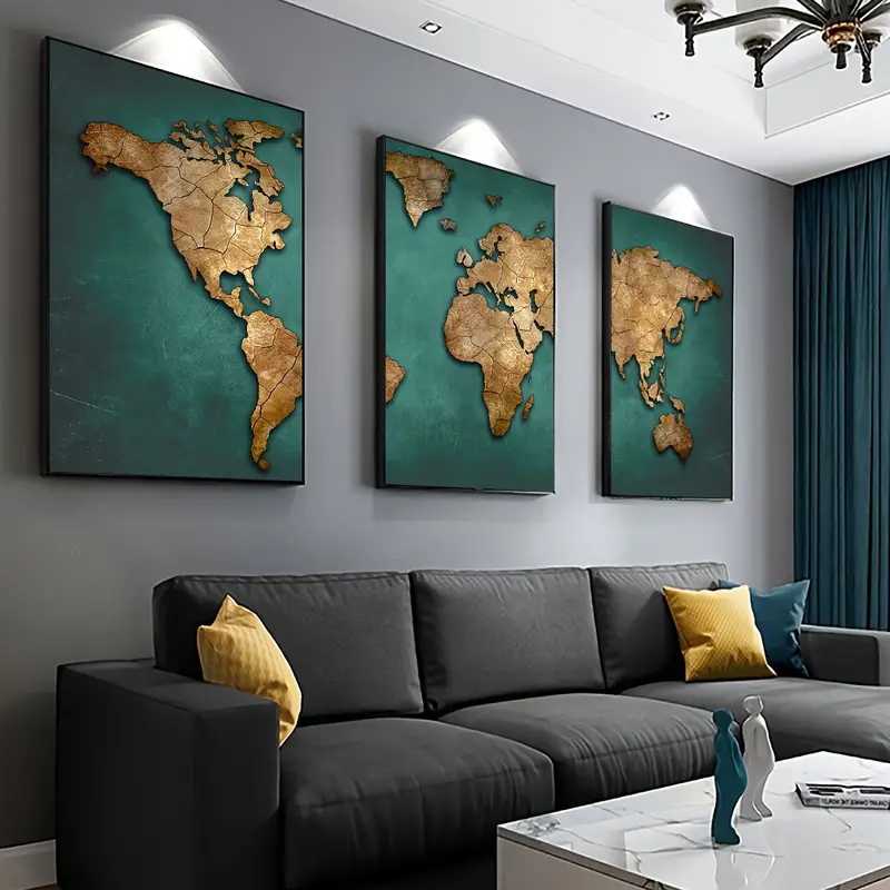 Retro World Map 3pcs/set Canva – Interior Design Sketch recenzja i cena