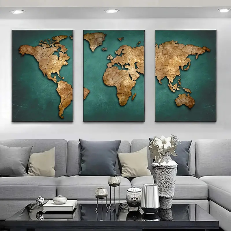 Retro World Map 3pcs/set Canva – Interior Design Sketch recenzja i cena