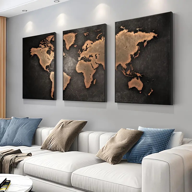 Retro World Map 3pcs/set Canva – Interior Design Sketch recenzja i cena